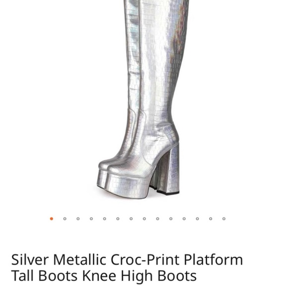 Silver metallic croc print platform knee high boots - Picture 5 of 6